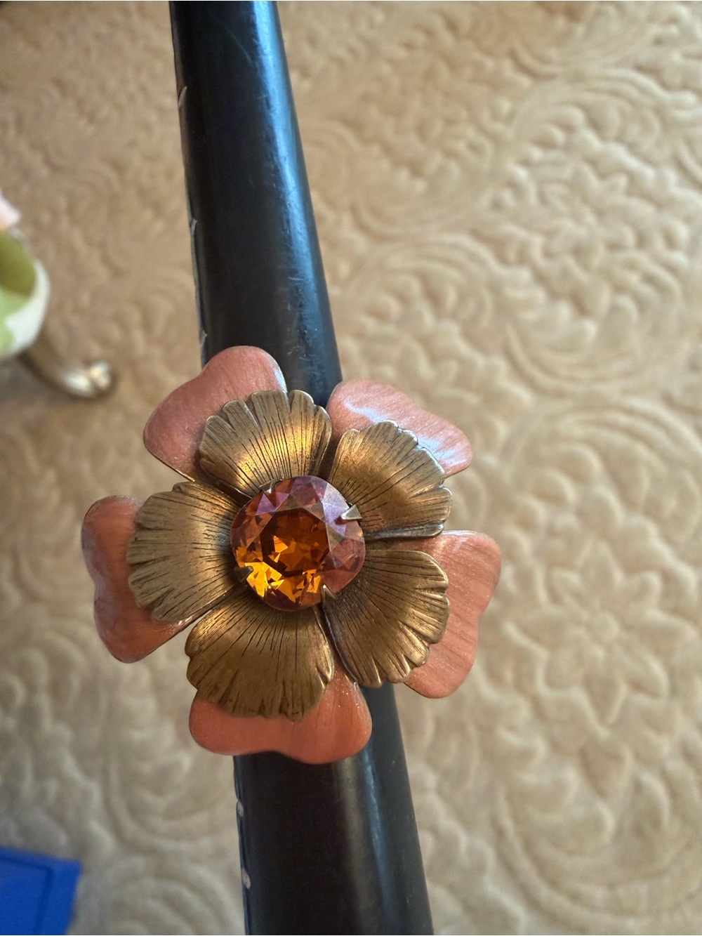 Floral Statement Ring with Amber Swarovski stone size 6-1/2 brand new!